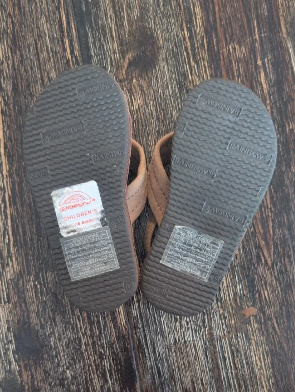 Rainbow Kids Tan Leather Flip-Flop Sandals with Rainbow Tag